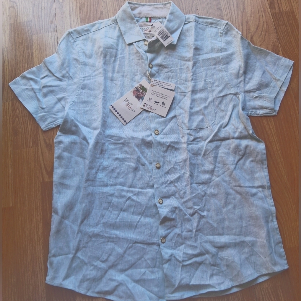 NWT Mens linen Shirt By Bruno Positano Very Light  Blue, Sz S Msrp $60